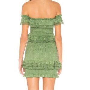 TULAROSA SMOCKED OFF SHOULDER COQUETTE GIRL MINI LACE GREEN DRESS XS